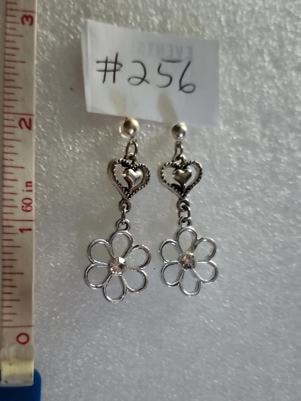 Hand Crafted Silver Heart & Daisy Drop Earrings